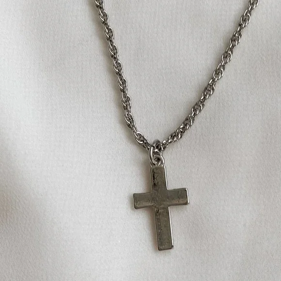 VTG Silver Cross Pendant Tie Chain - Picture 3 of 6